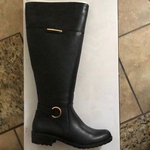 Alfani black leather equestrian boot wide calf